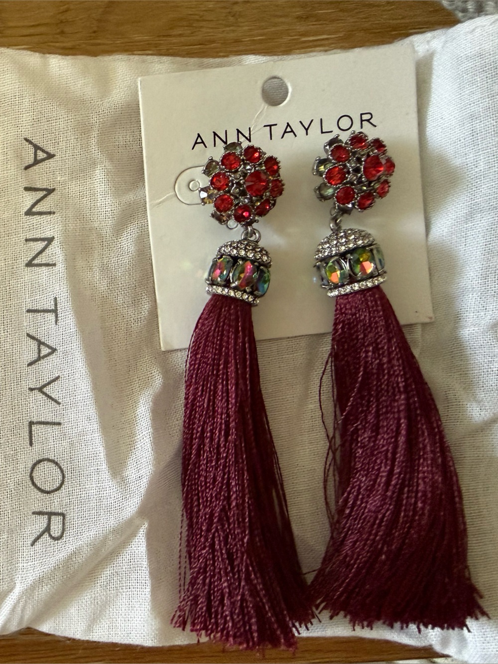 Ann Taylor Jeweled Silk Tassel Earrings-416760-Chianti-NWT